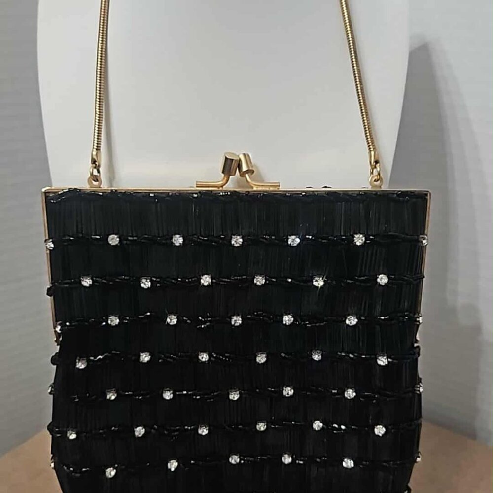 Vintage 1950's/60's  black beaded evening bag - Picture 2 of 5